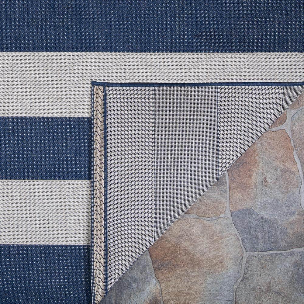 Couristan Afuera Yacht Club 3'11" x 5'7" Midnight Blue and Ivory Stripe Outdoor Rectangle Rug