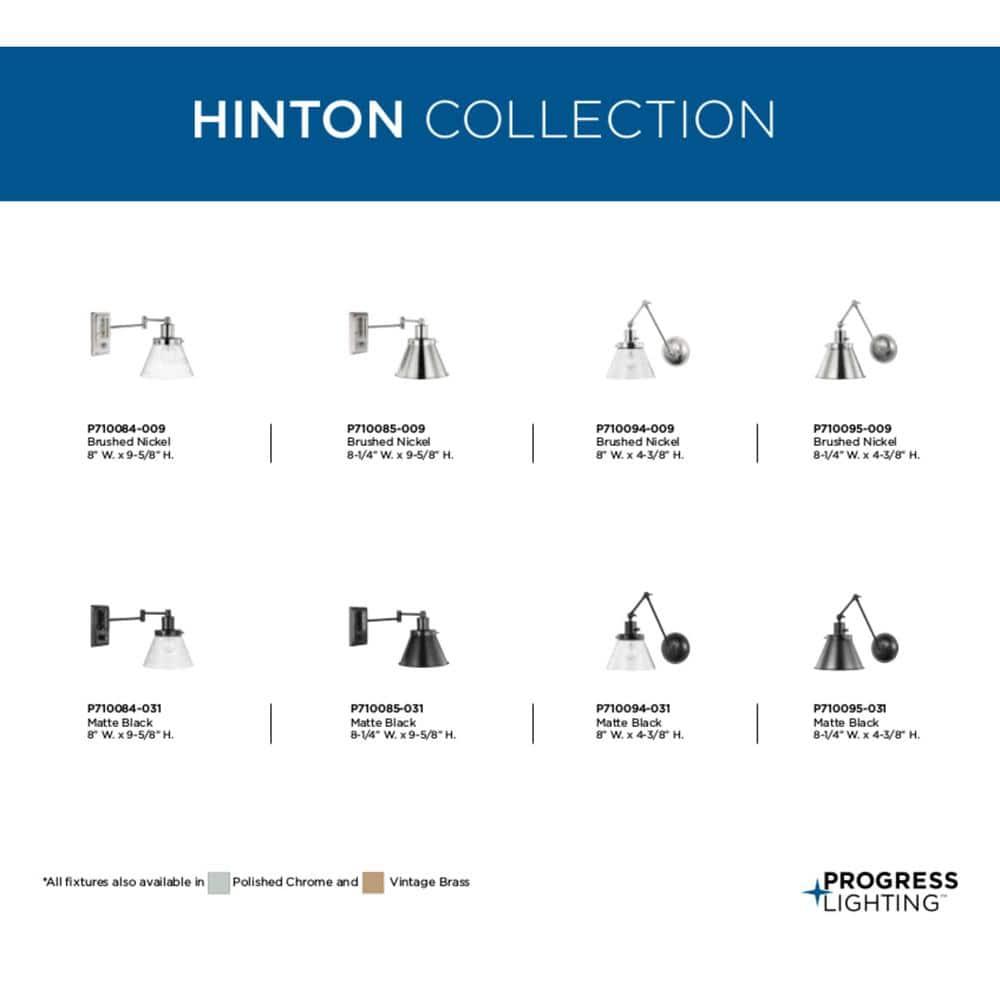 Progress Lighting Hinton 1-Light Swing Arm Wall Bracket, Black Steel, Metal Shade