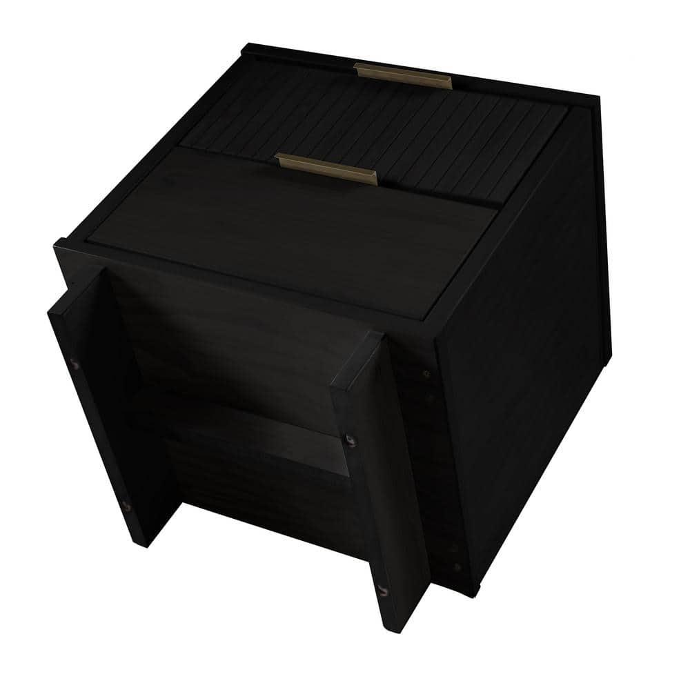 Granville Modern 2 Drawer Nightstand Black - Manhattan Comfort: Bedside Table with Storage, Painted Wood Finish