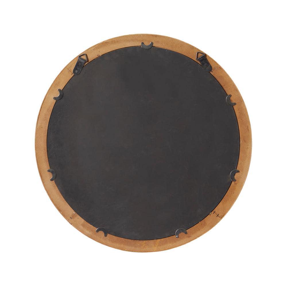 24" Round Natural Brown Wood Wall Mirror