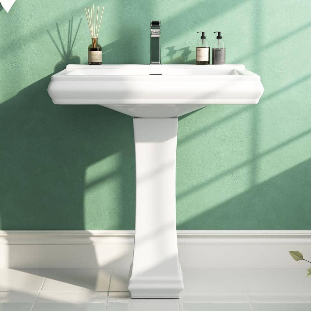 Apex 34" Tall Rectangular Vitreous China Pedestal Bathroom Sink with Overflow