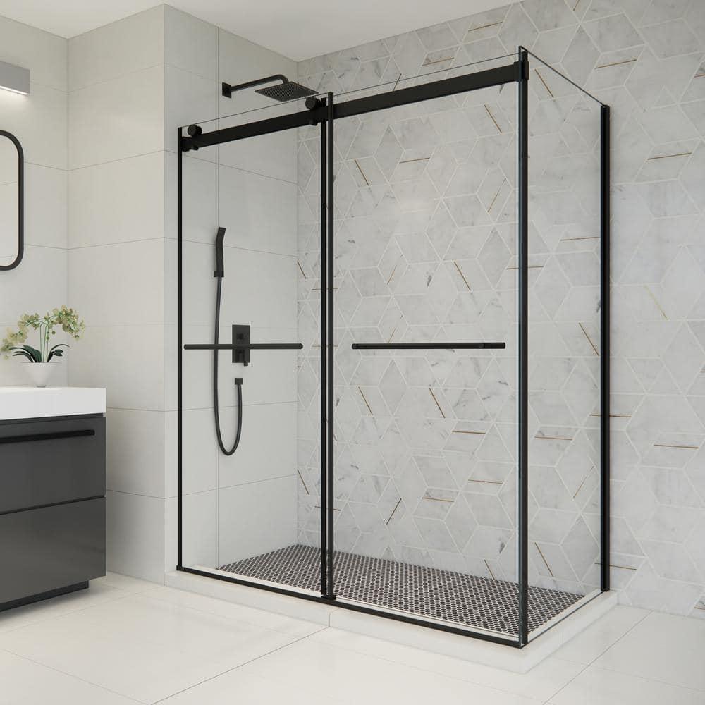 Belizzi 60" W x 76" H By Pass Frameless Exposed Roller Shower Enclosure with Clear Glass