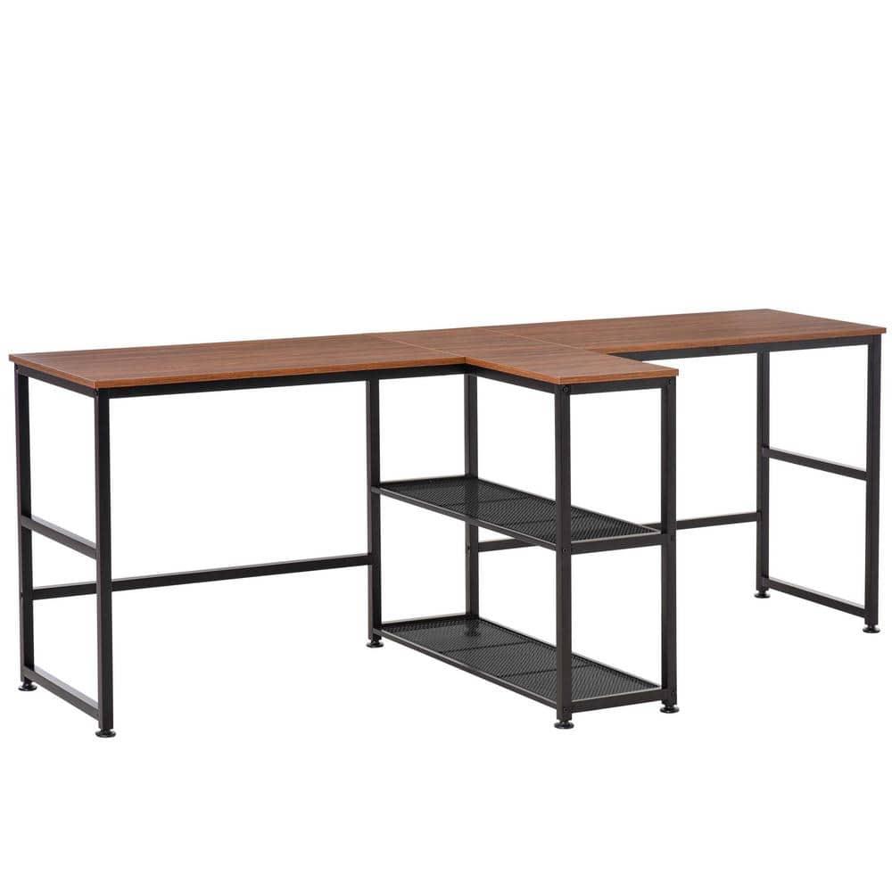 HOMCOM 83" Two Person Computer Desk with 2 Storage Shelves, Double Desk Workstation with Book Shelf,  Long Desk Table for Home Office, Dark Walnut