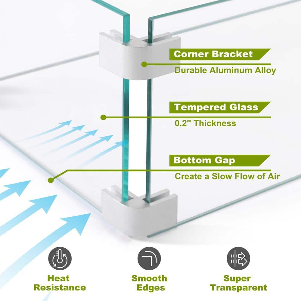 NUU GARDEN Glass Wind Guard For Fire Pit Table, Tempered Glass Heat Resistance