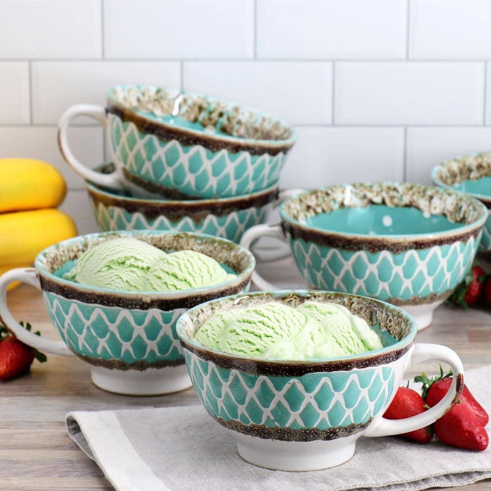 Meritage Otis 6 Piece 27 Ounce Stoneware Soup Bowl with Handle Set in Turquoise