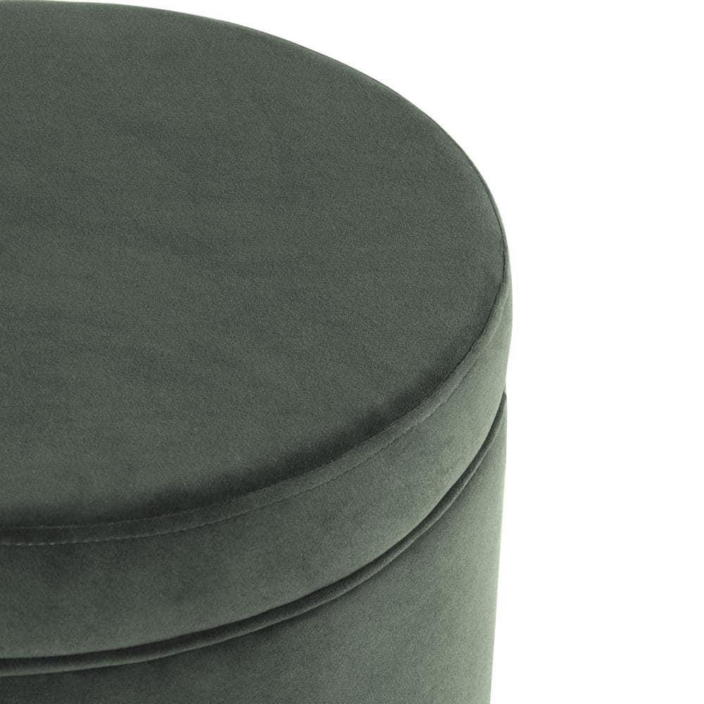 Round Storage Ottoman Loden Green - HomePop: Velvet Upholstered, Lift-Off Lid, Wood Legs, Bedroom & Living Room Furniture