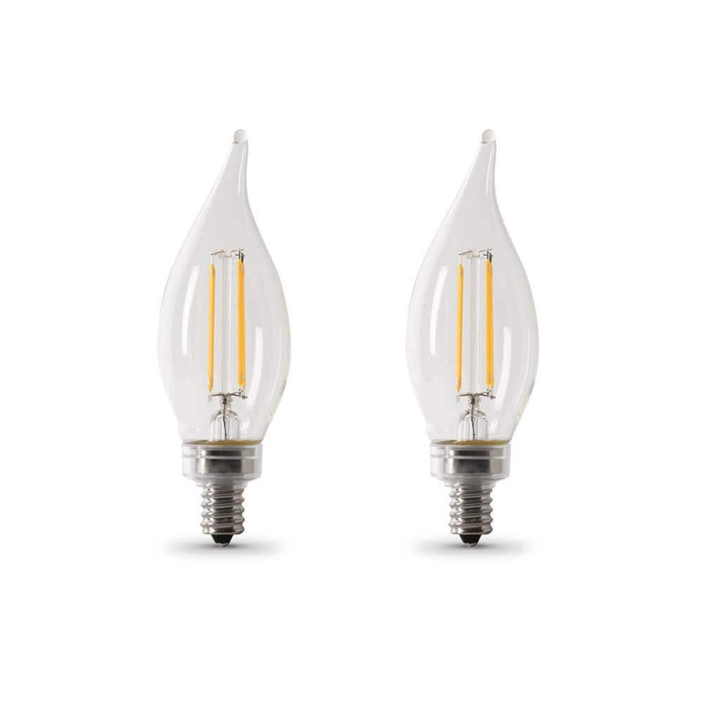 Feit Flame Tip E12 (Candelabra) LED Bulb Soft White 60 Watt Equivalence 2 pk