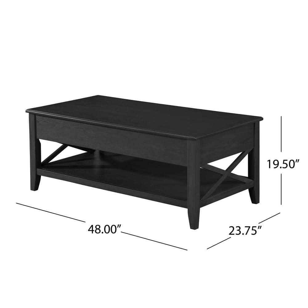 Noble House Moses Farmhouse Faux Wood Lift Top Coffee Table, Black
