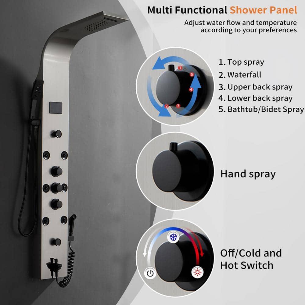 BWE 8-Jet Rainfall Shower Panel System with Rainfall Waterfall Shower Head and Shower Wand in