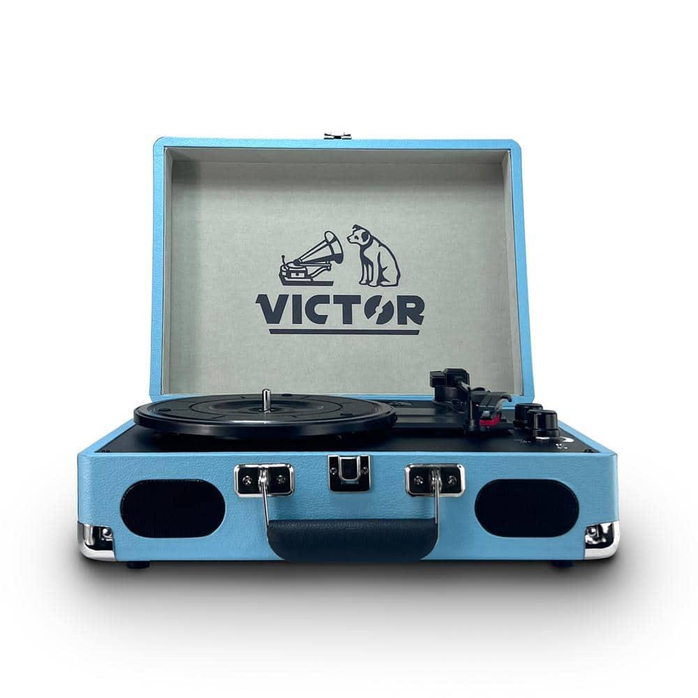 Victor Metro Plus Battery-Powered Bluetooth Suitcase Turntable | 3-Speed Vinyl Record Player with Built-in Stereo Speakers, Rechargeable Battery, RCA Output, Aux Input, and 45 RPM Adaptor, VSRP-850B