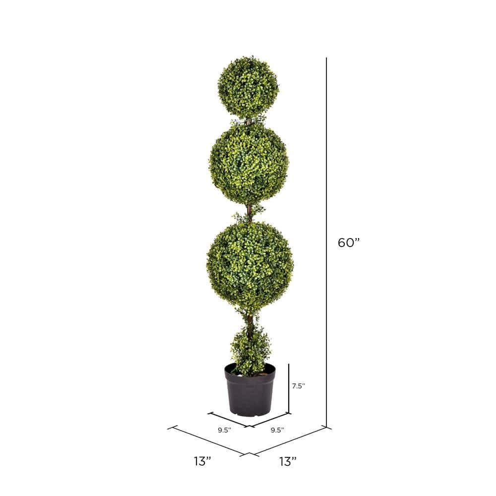 Vickerman 5' Artificial Potted Triple Ball Green Boxwood Topiary. Ball sizes are 10", 12" and 14".