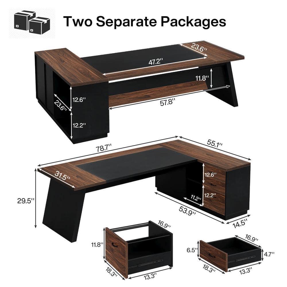 Tribesigns Modern 78" L-Shaped Executive Desk with Drawers and Lateral File Cabinet, Brown