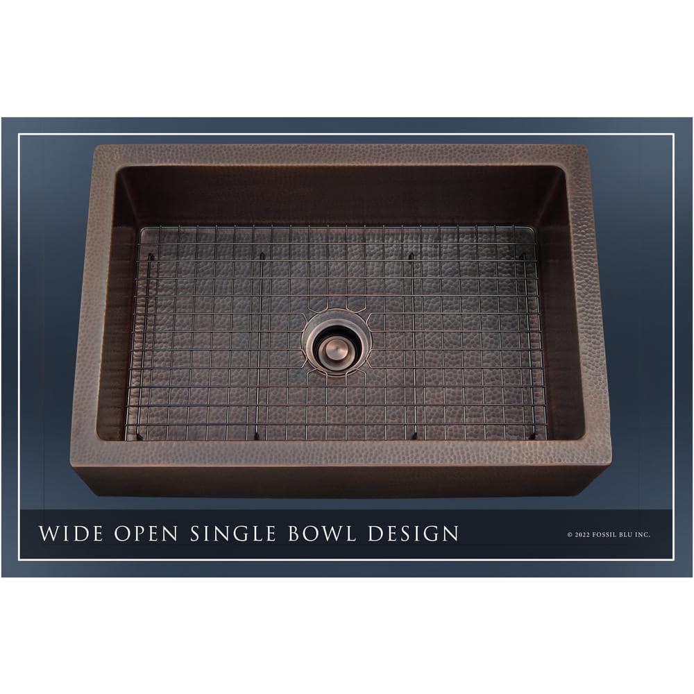 FSW1106 LUXURY 30-INCH HEAVY 12-GAUGE DARK PATINA COPPER FARMHOUSE SINK, INCLUDES ACCS, FLAT FRONT