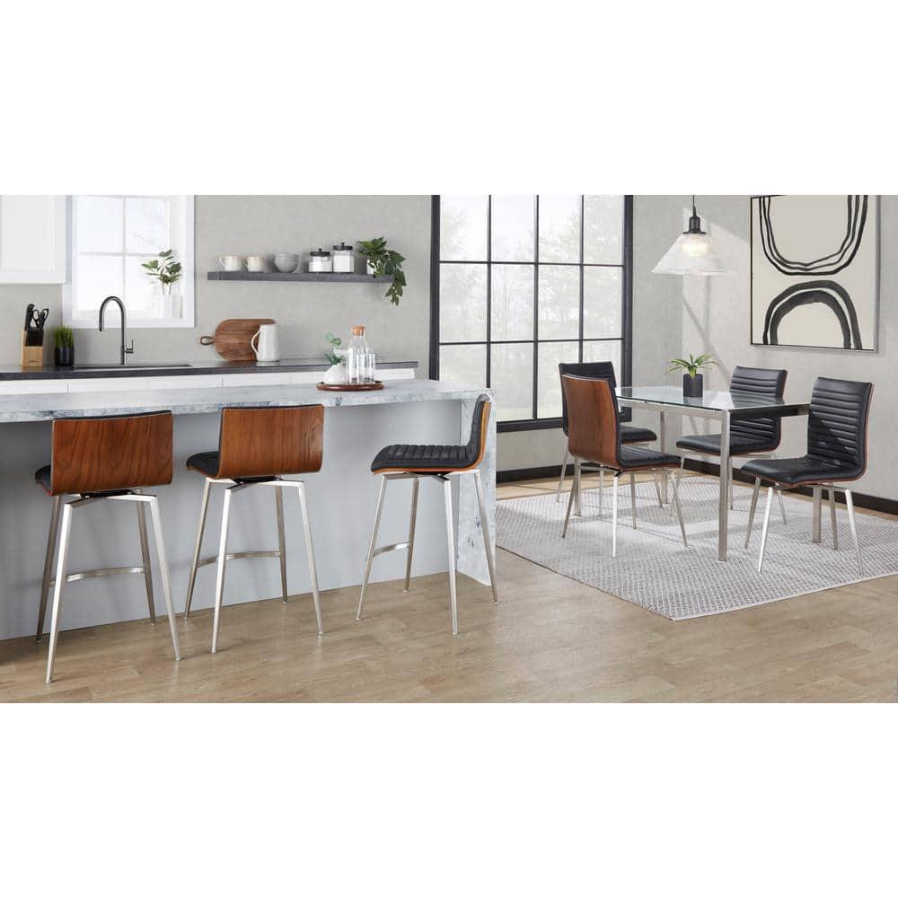 LumiSource Set of 2 Mason Contemporary Swivel Counter Height Barstools Black: Faux Leather, Steel Legs, Fixed 26" Seat Height