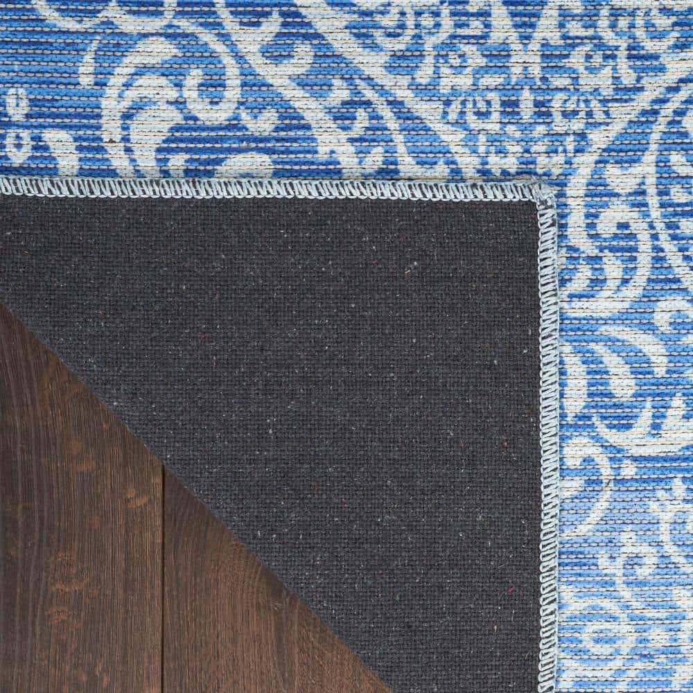 Waverly Washables Collection 7'10" x 9'10" Blue Damask Indoor Rug