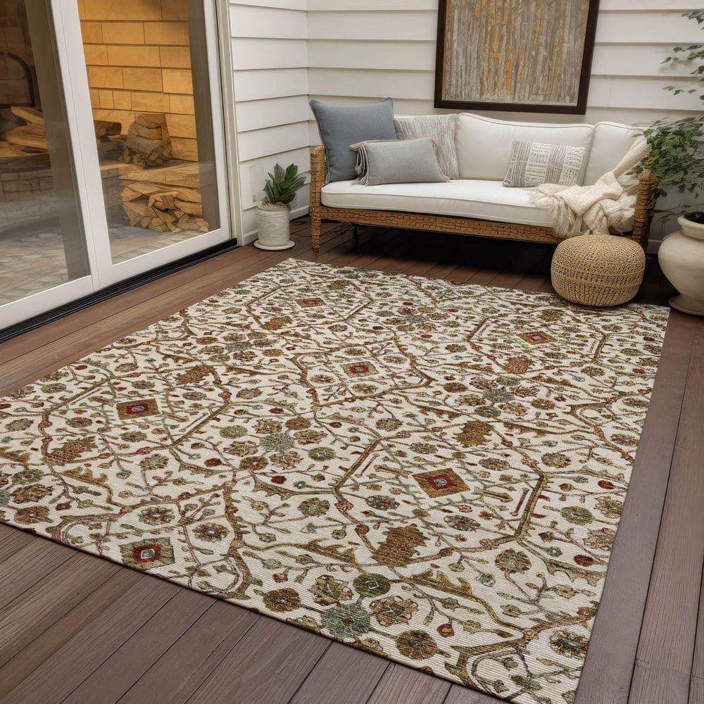 Addison Rugs Chantille Indoor/Outdoor Transitional Geometric, Abstract Ivory Washable Rectangle Rug, 2'6" x 3'10"