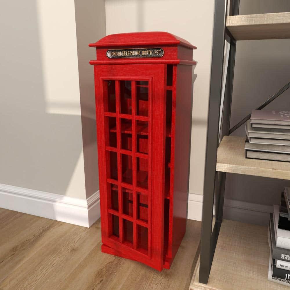 DecMode 11" x 30" Red Wooden London Telephone Booth 2 Shelf Storage Unit, 1-Piece