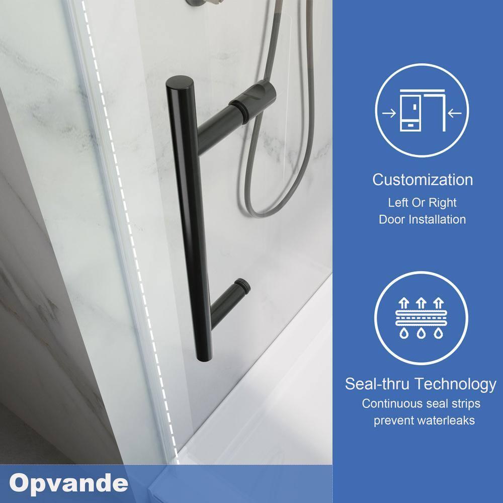 OPVANDE MT 8-2001-6076BLK 56-60 In. W X 76 In. H Single Sliding Frameless Shower Door With 5/16 In. (8 Mm) Tempered Glass