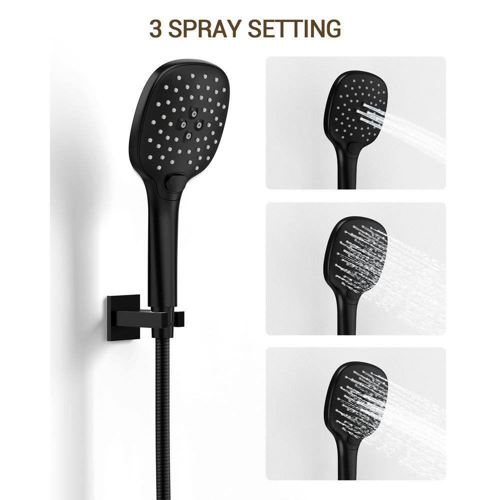 YAWWALK 10" Shower Head with 3-Spray Patterns Handheld in Matte Black (Valve Included)