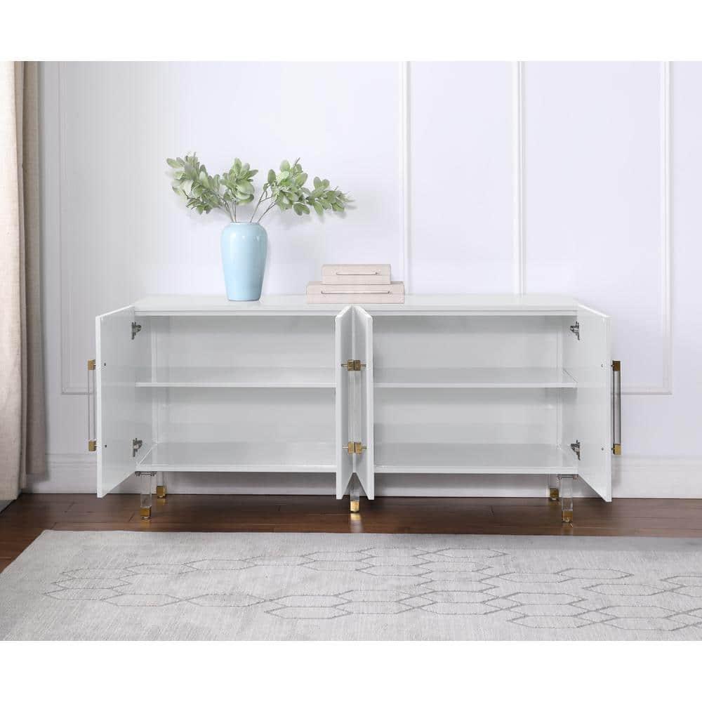 Best Master Furniture Fenella Modern Wood Sideboard in White/Gold Accents