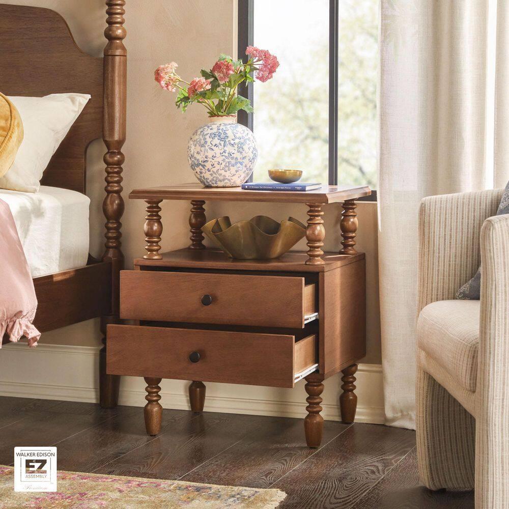 Vivienne Easy Assembly Solid Wood Spindle 2-Drawer Nightstand