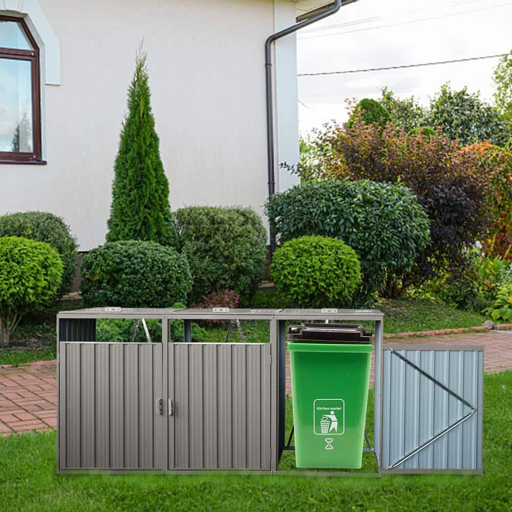 Alxfarton Garbage Bin Shed Stores 3 Trash Cans Metal Outdoor Bin Shed For Garbage Storage