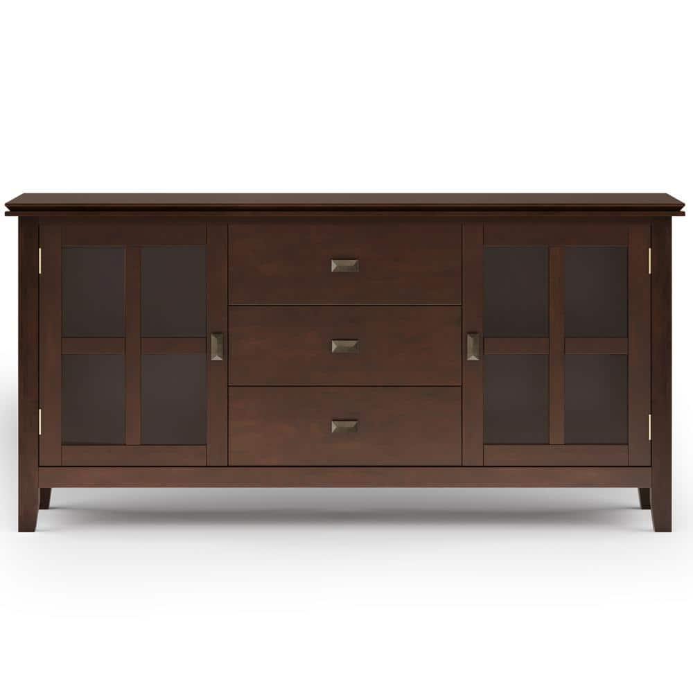 Simpli Home Artisan 60"W Solid Wood Sideboard Buffet with and Tempered Glass Doors and 3 Drawers