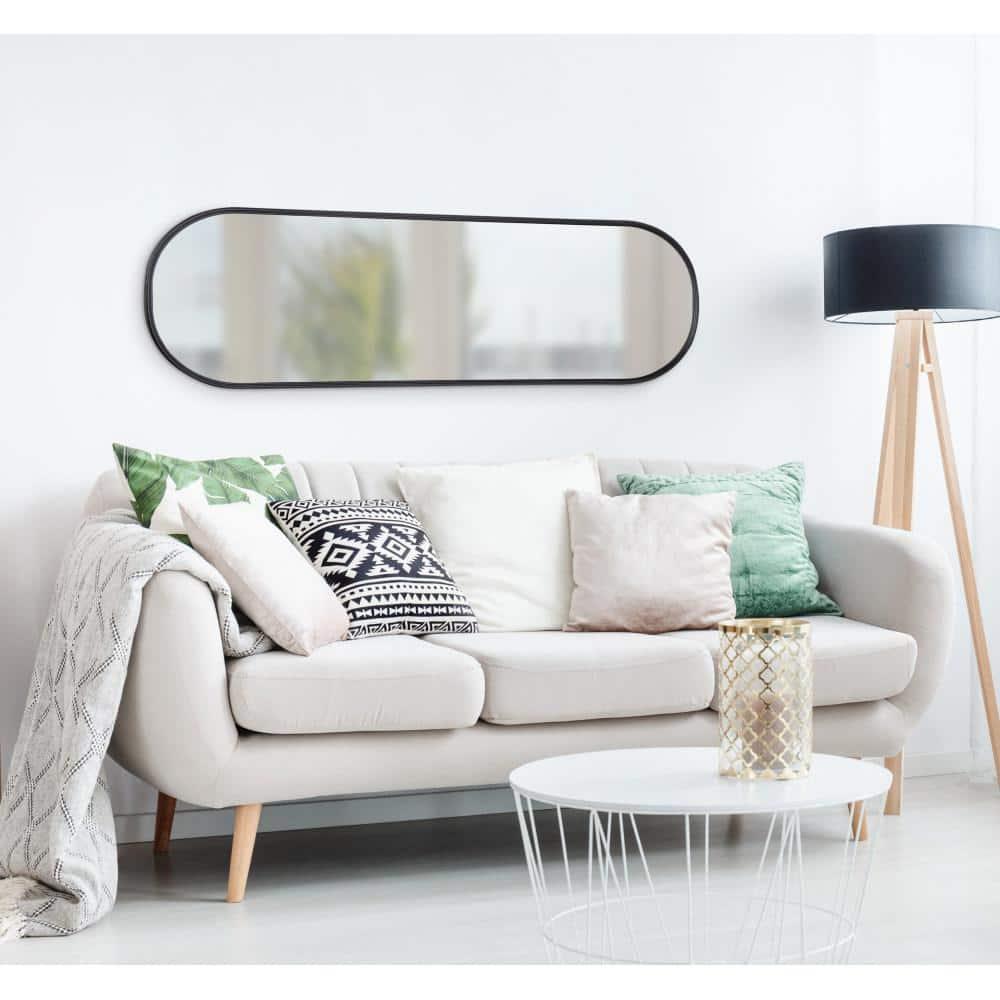 Kate and Laurel Caskill Modern Oval Mirror, 16" x 48", Black, Capsule-Shaped Accent Mirror for Entryway, Living Room, or Bathroom
