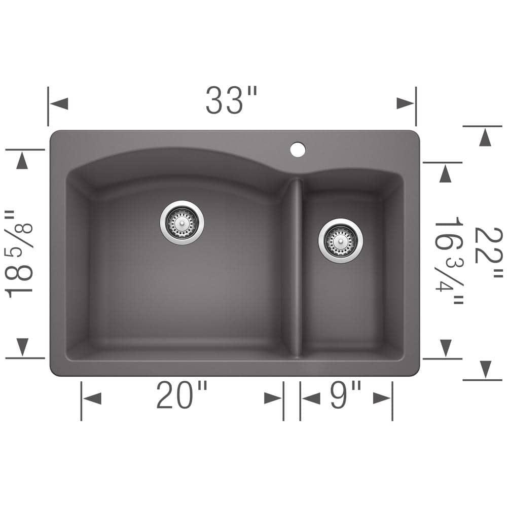 Diamond Silgranit 33" L x 22" W Double Basin Drop-In/Undermount Sink