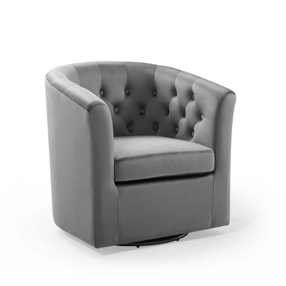 Modway Prospect Tufted Performance Velvet Swivel Armchair in Light Gray