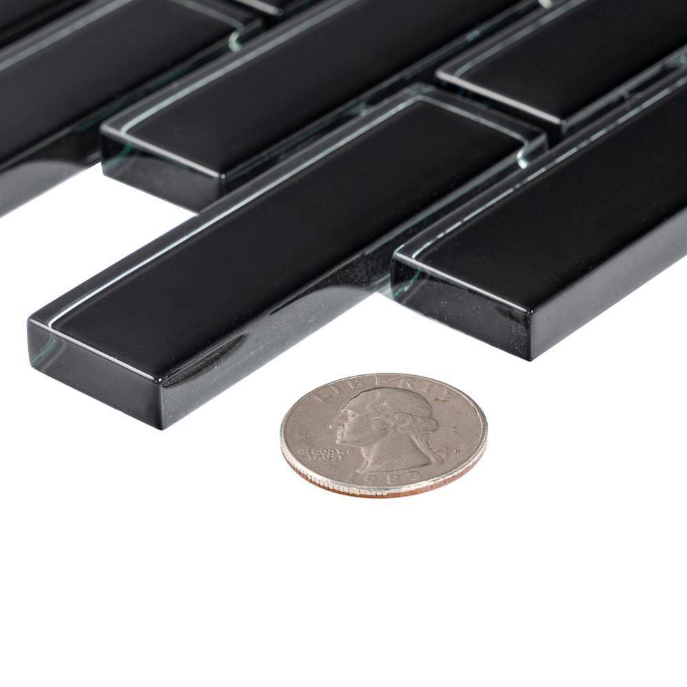 Apollo Tile   5 Pack 11.9-in x 11.9-in Black Rectangular Glossy Finished Glass Mosaic Wall and Floor Tile (4.92 sq ft/case)