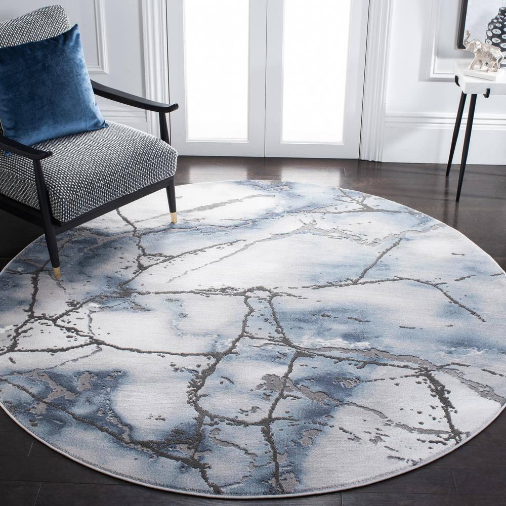 SAFAVIEH Craft Paul Abstract Marble Area Rug, 10' x 10' Round, Grey/Blue