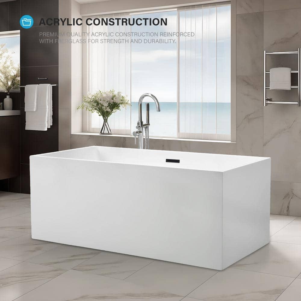 Vanity Art 67" Acrylic Freestanding Soaking Bathtub with Overflow and Pop-up Drain