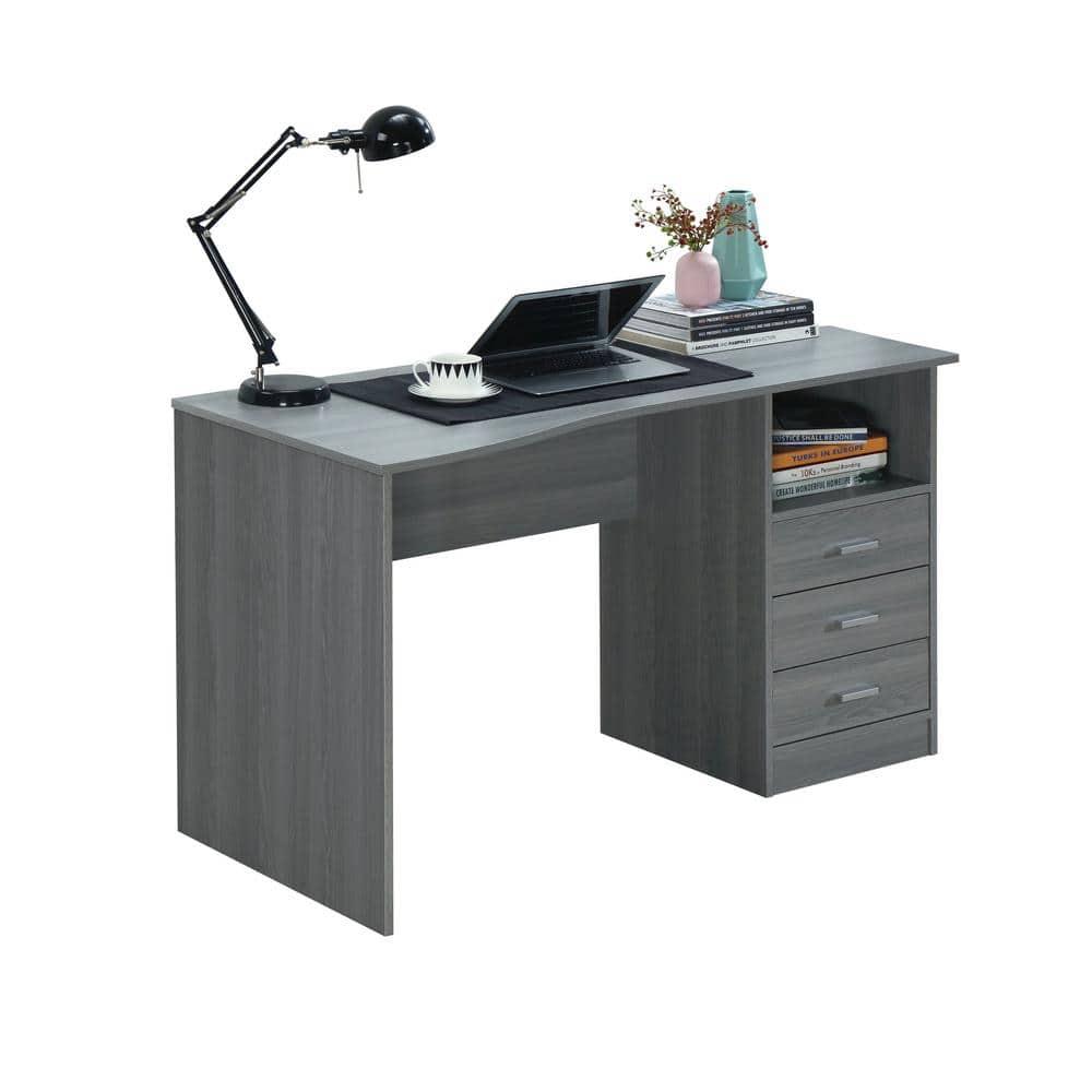 Classic Computer Desk with Multiple Drawers Gray - Techni Mobili: Office Workstation, Laminated Particle Board