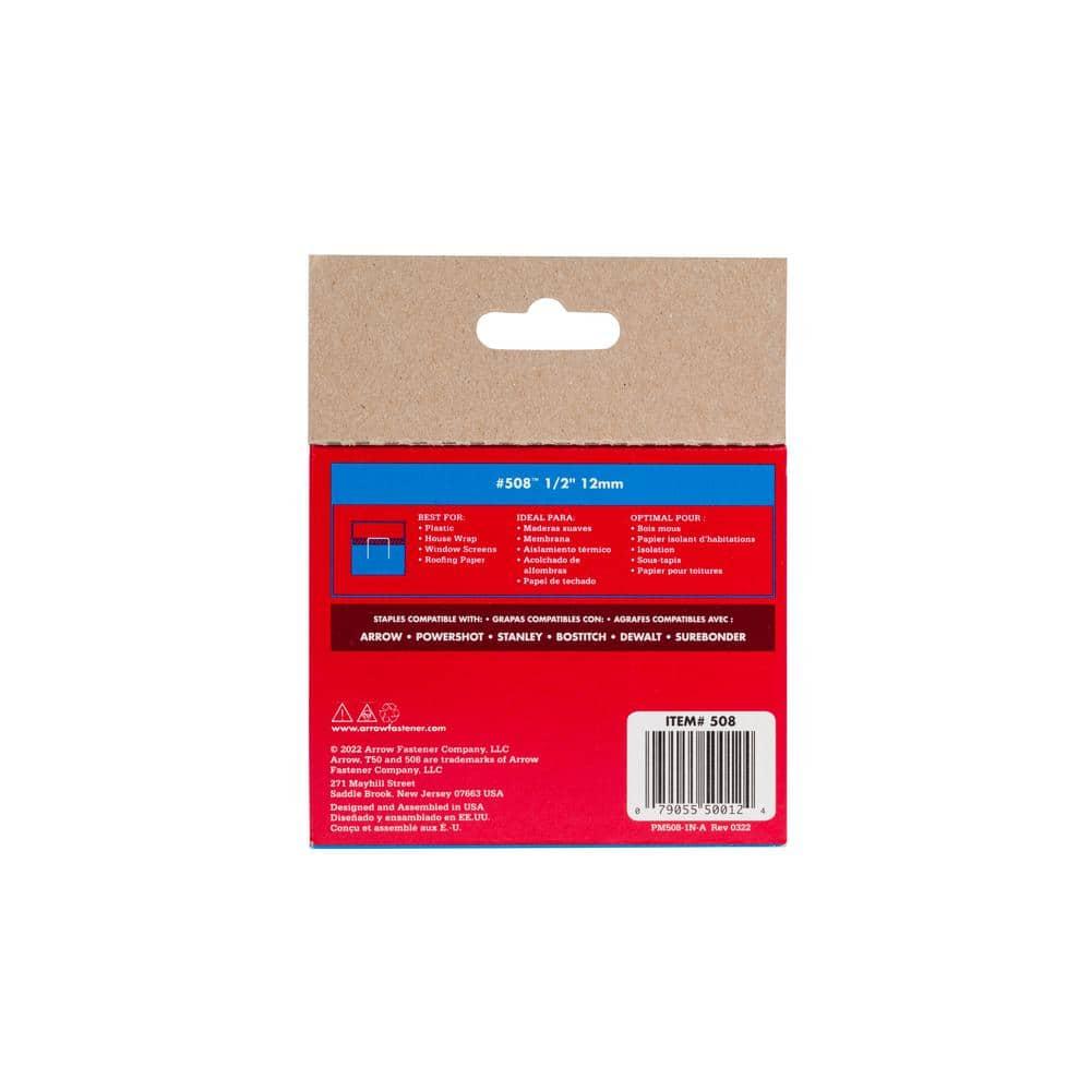 Arrow 508 Heavy Duty T50 1/2" Leg Length, 3/8" Crown, Staples, Heavy Duty, for General Repairs, DIY, Home Improvement, New
