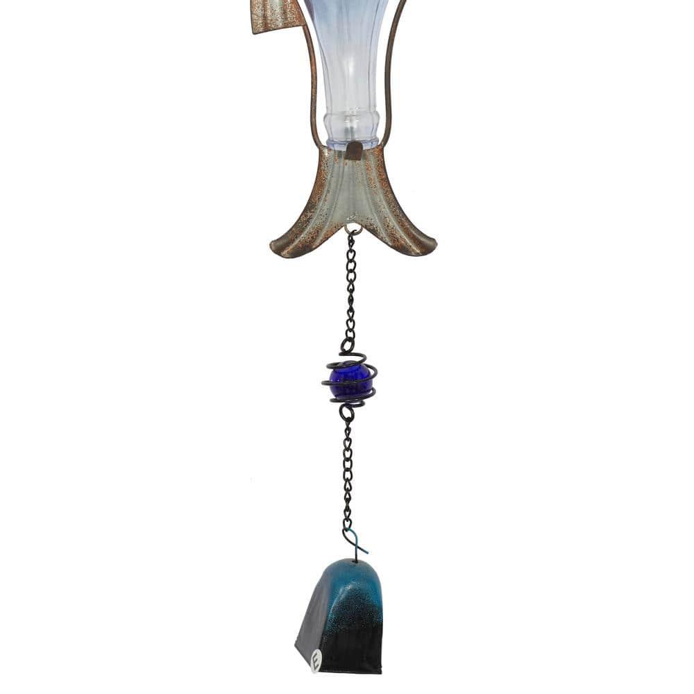 DecMode 32" Blue Metal Fish Windchime with Glass Bottle Body and Beads (2 Count)
