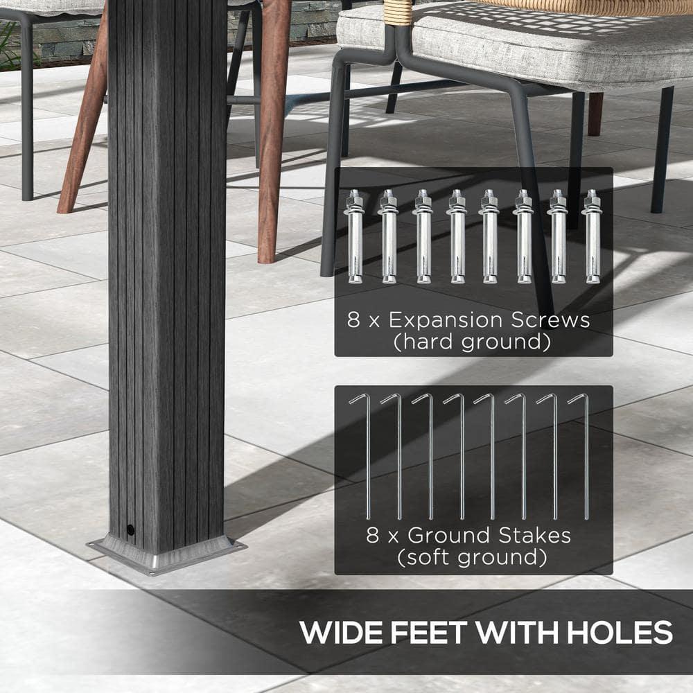 Outsunny 10' x 12' Outdoor Retractable Pergola, Heavy Duty Wood Grain Aluminum with Weather Resistant Fabric Sun Shade Canopy, Patio Shelter, Gray