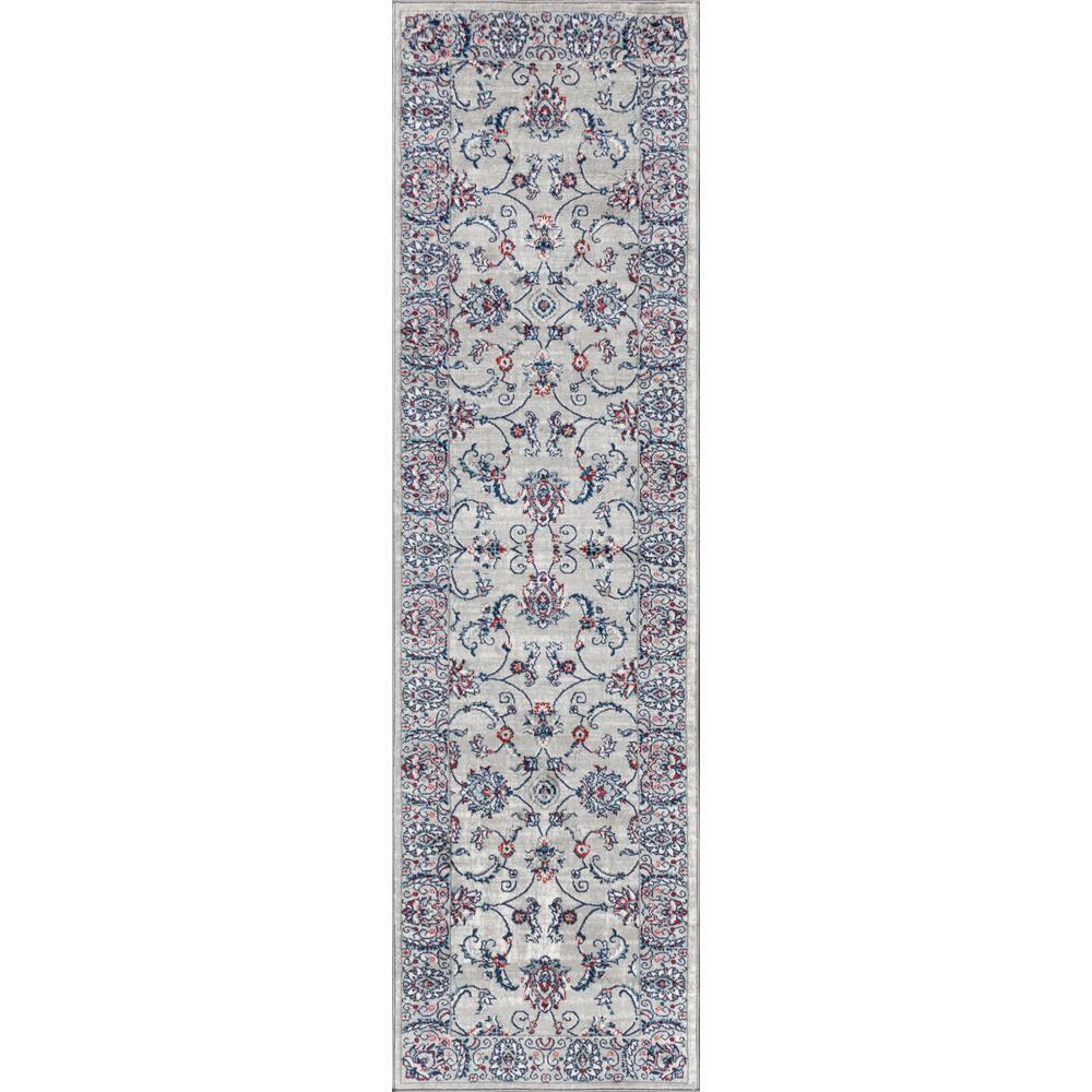 2'x8' Modern Persian Vintage Runner Rug, Light Grey/Red - JONATHAN Y