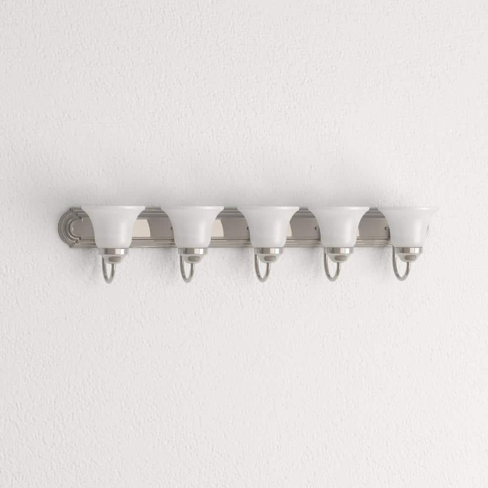 Progress Lighting Builder 5-Light Bath Bracket, Brushed Nickel, Alabaster Glass