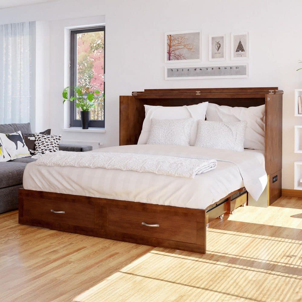 Queen Hamilton Murphy Bed Chest with Folding Mattress - AFI: USB Turbo Charger, Storage