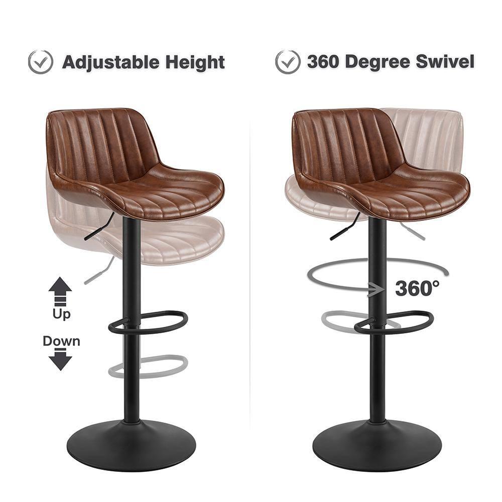 Art Leon Rustic Bar Stools Set of 2, Faux Leather with Backrest Chrome Legs, Upholstered Swivel Kitchen Stools, Cognac