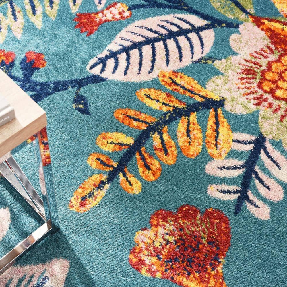 Nourison Allur Botanical Indoor Area Rug Turquoise Multicolor 7'10" x 9'10"