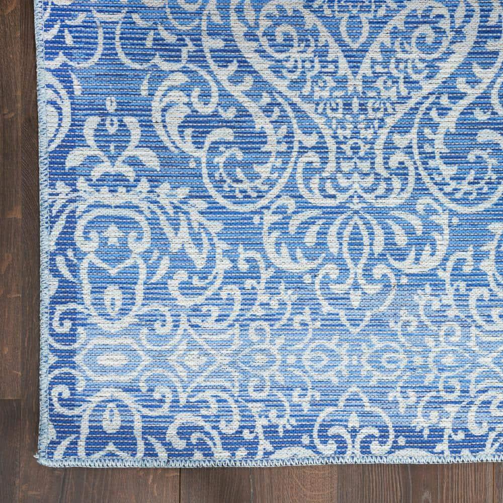 Waverly Washables Collection 7'10" x 9'10" Blue Damask Indoor Rug