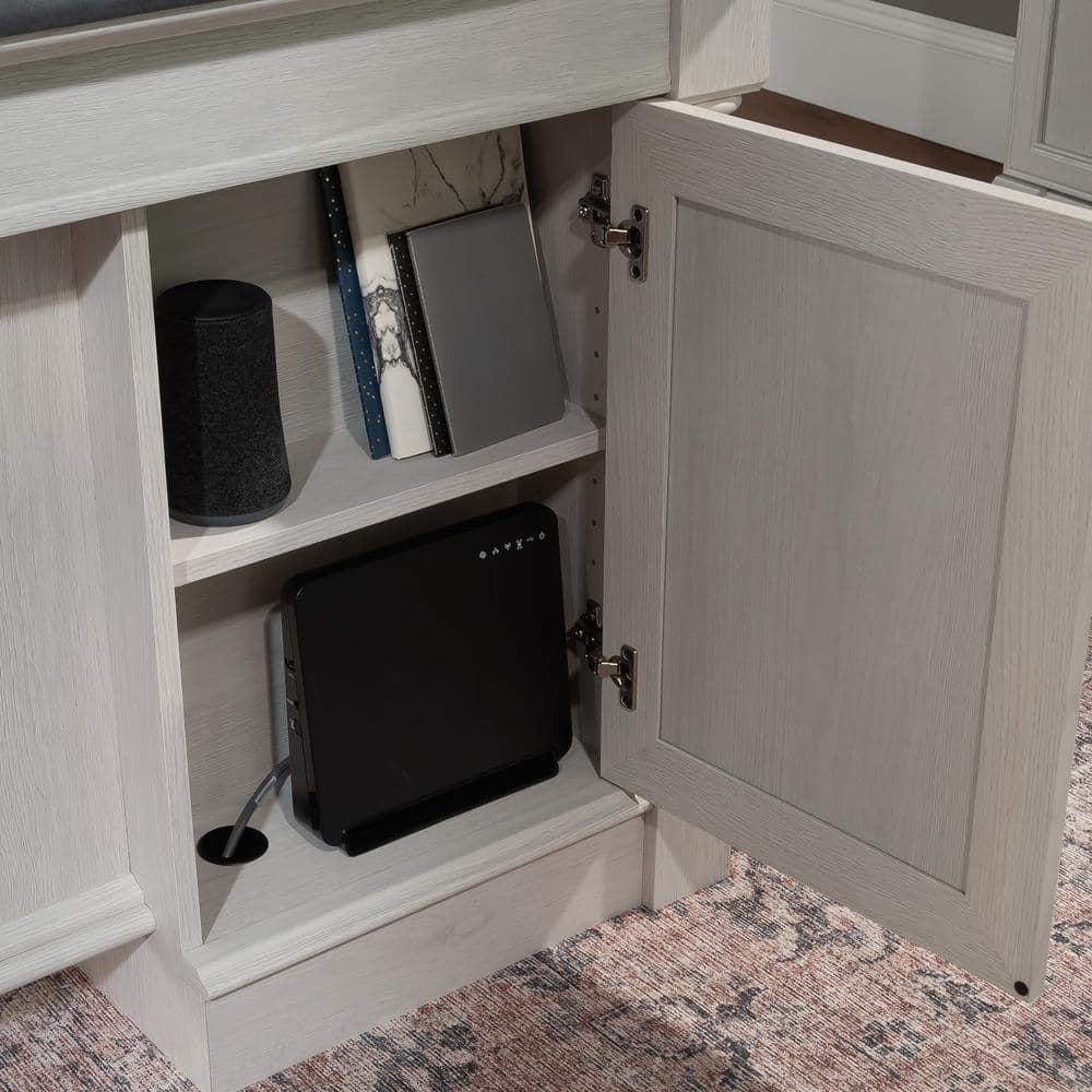 Sauder Palladia 7Drawer Home Office Desk Glacier Oak: Executive Workspace, Keyboard Shelf, Metal Runners, Cable Management Grommets: Laminated MDF