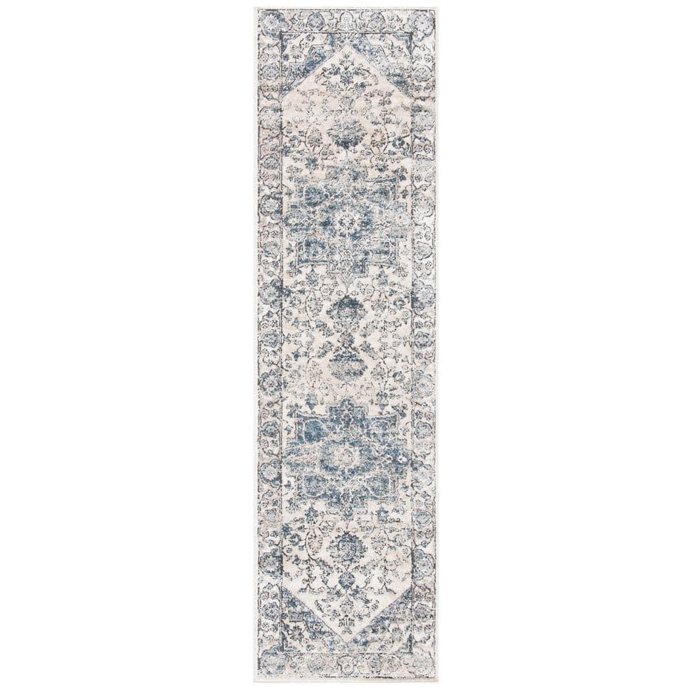 SAFAVIEH Oregon Augustine Floral Bordered Runner Rug, Ivory/Blue, 2'2" x 10'