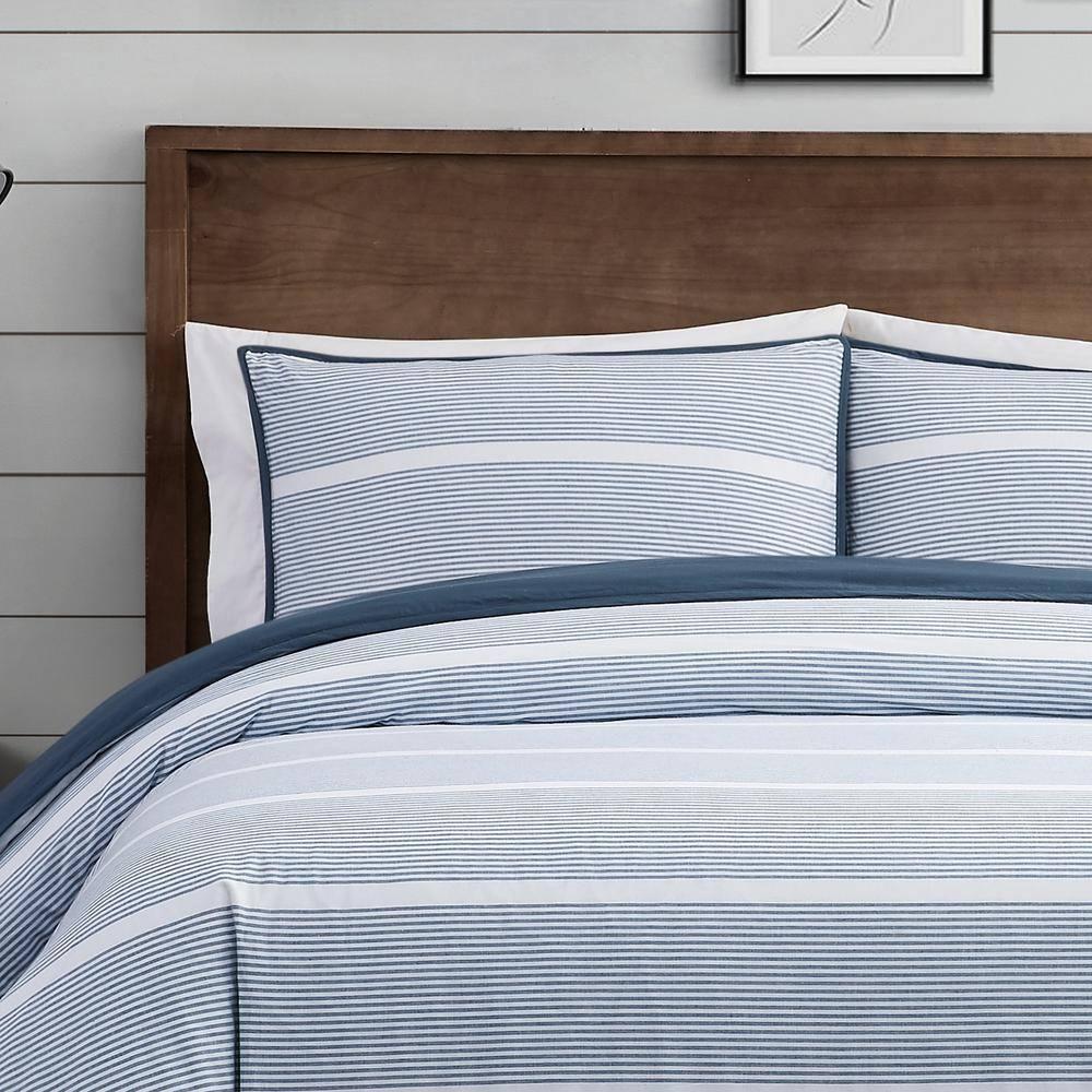 Brooklyn Loom 2pc Twin/Twin XL Niari Yarn Dye Stripe Comforter Set Blue: Machine Washable, OEKO-TEX Certified