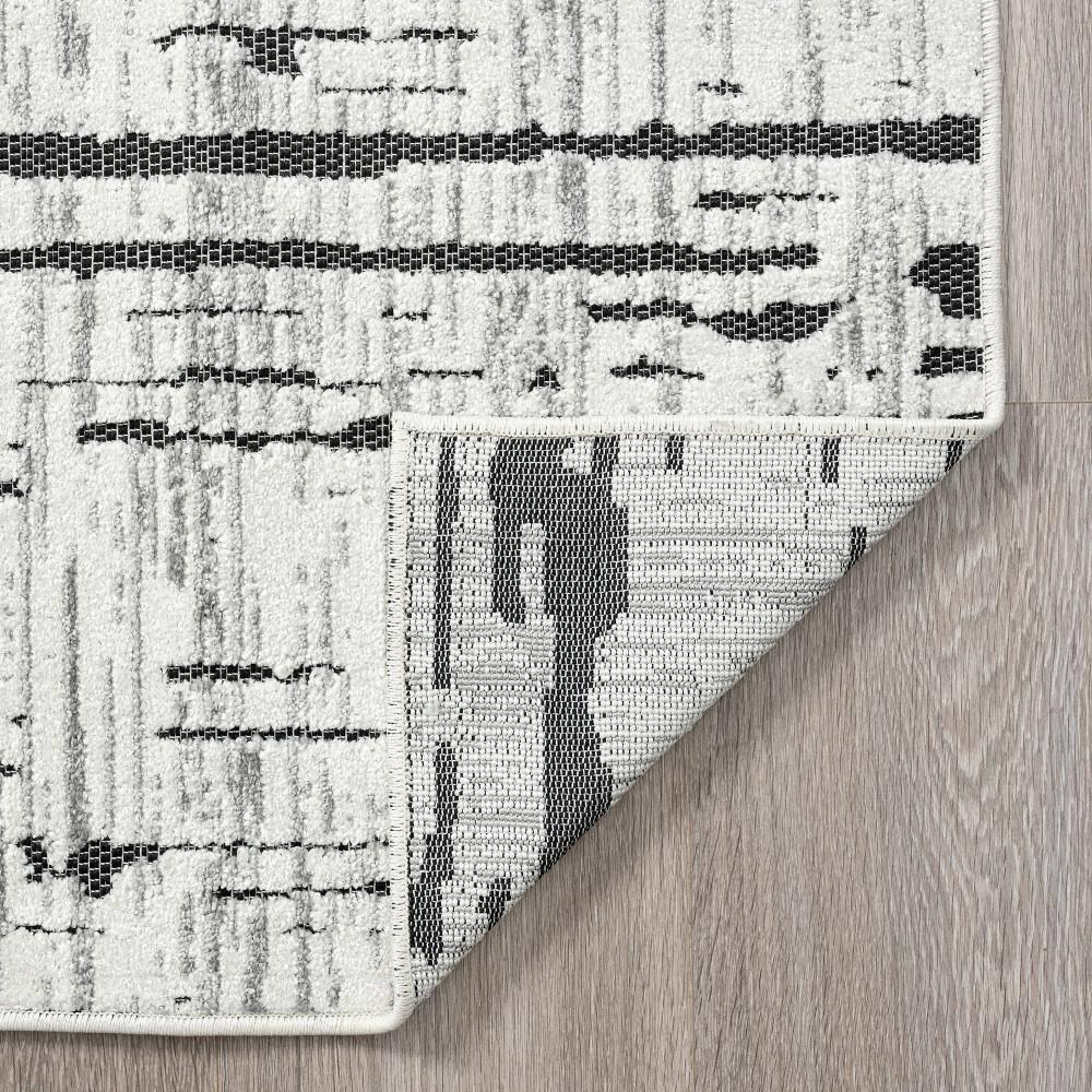 Tayse Breeze Area Rug BRZ1203 Contemporary Black Outdoor Banded 5' 3" x 7' 3" Rectangle