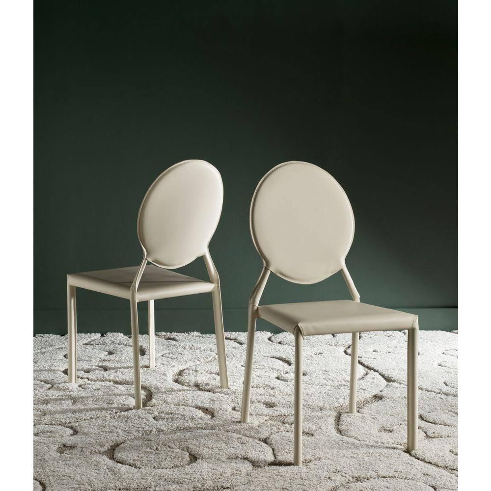 Warner Round Back Leather Side Chair (Set of 2) - FOX2018 - Butter Cream - Safavieh Couture