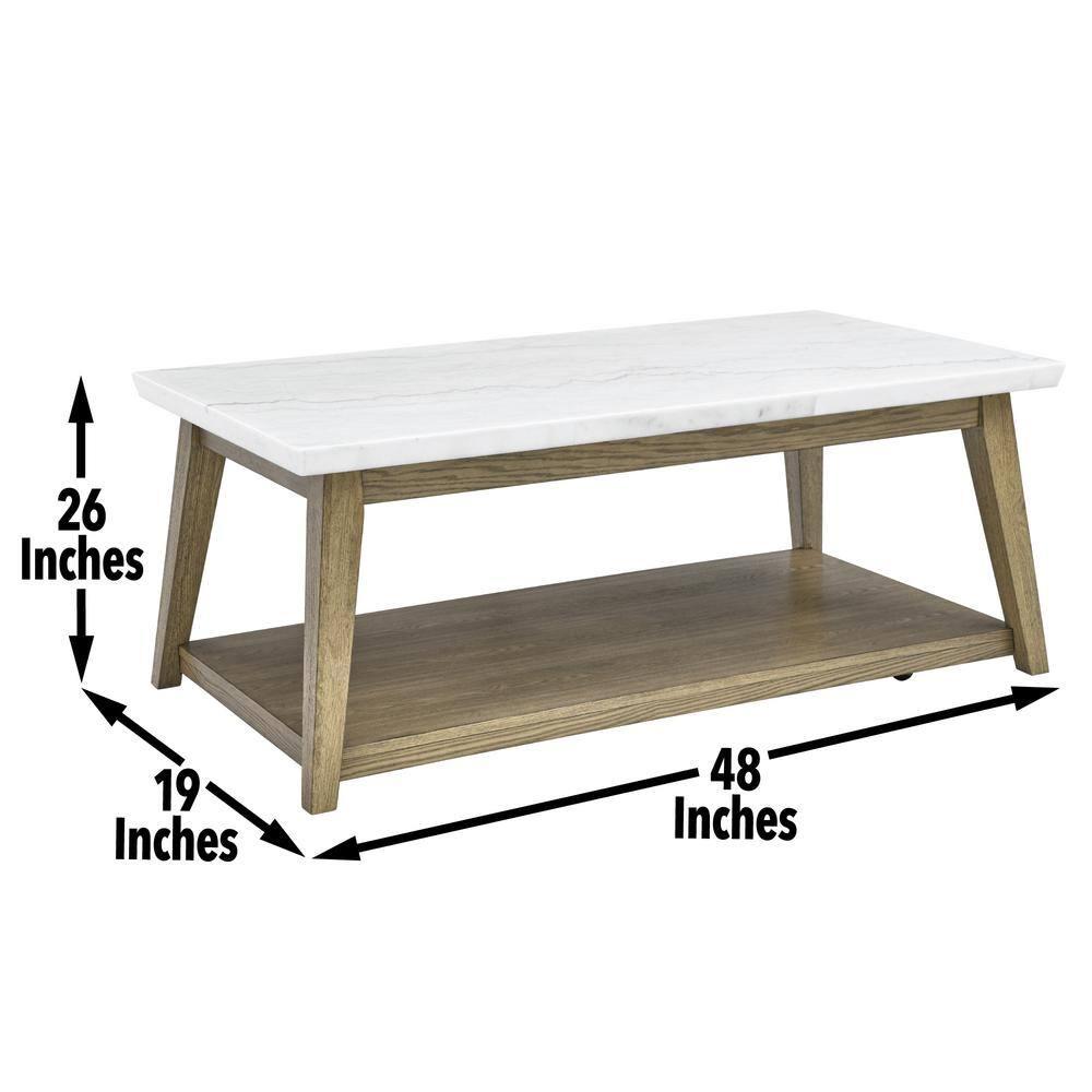 Steve Silver Vida Mid-Century Modern Genuine Marble Coffee Table with Casters, Blonde