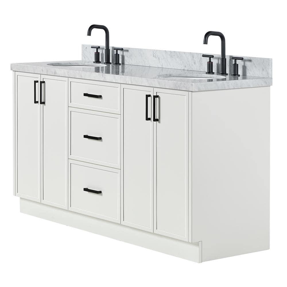 Ariel Kellie 67 Inch Double Oval Sink Bathroom Vanity With Italian Carrara Marble Countertop
